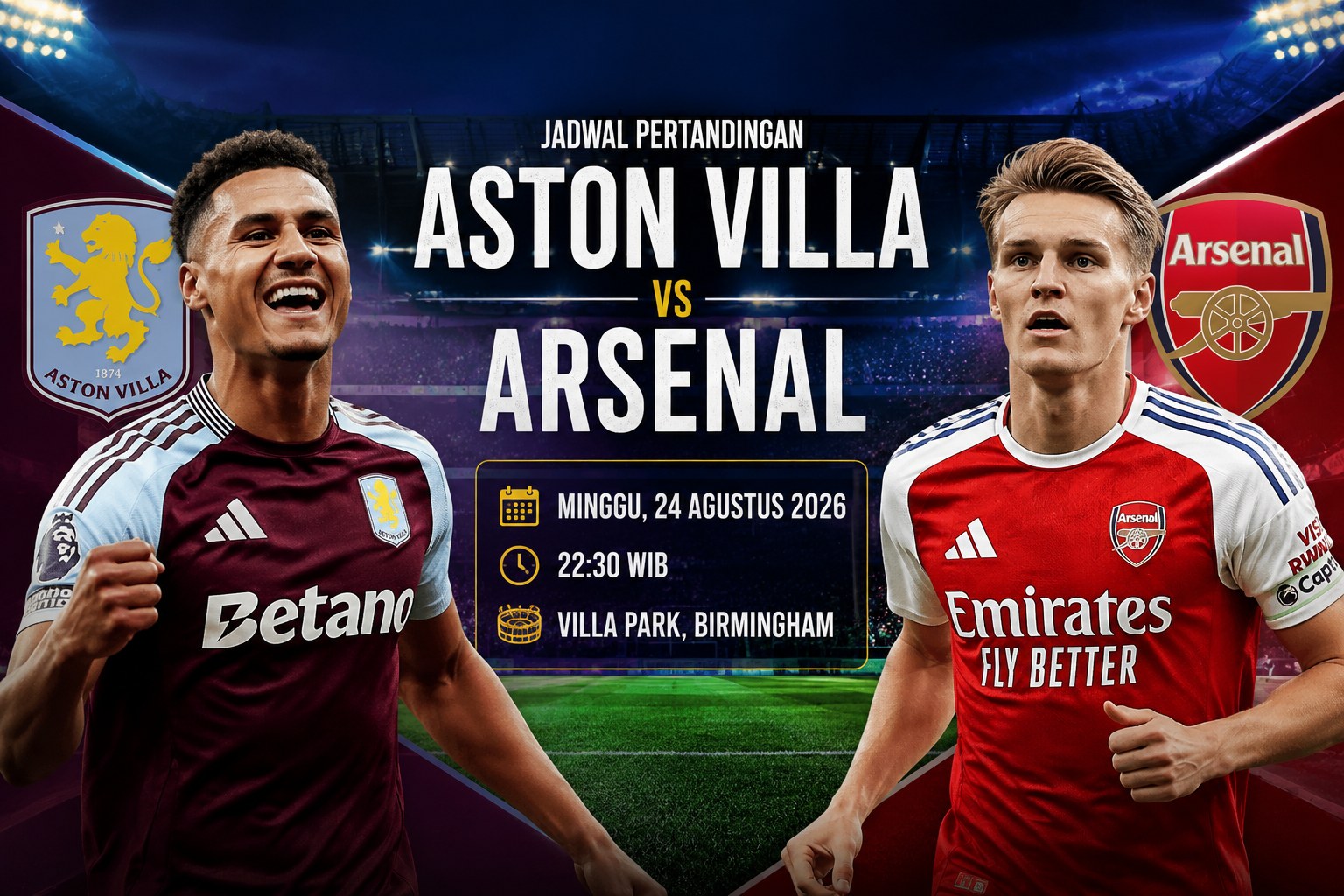Jadwal Aston vs Arsenal