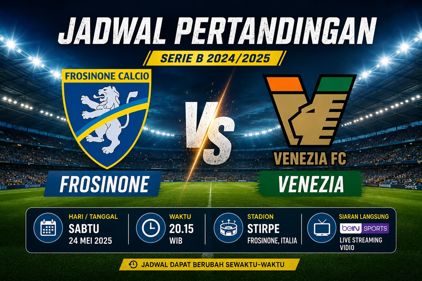Jadwal Frosinone vs Venezia Jadi Laga Panas Serie B